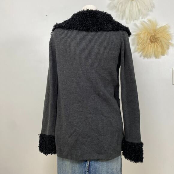 Kathy Ireland Womens Y2K Faux Fur Trimmed Cardigan Sweater Size S Grunge Preppy - Picture 5 of 10